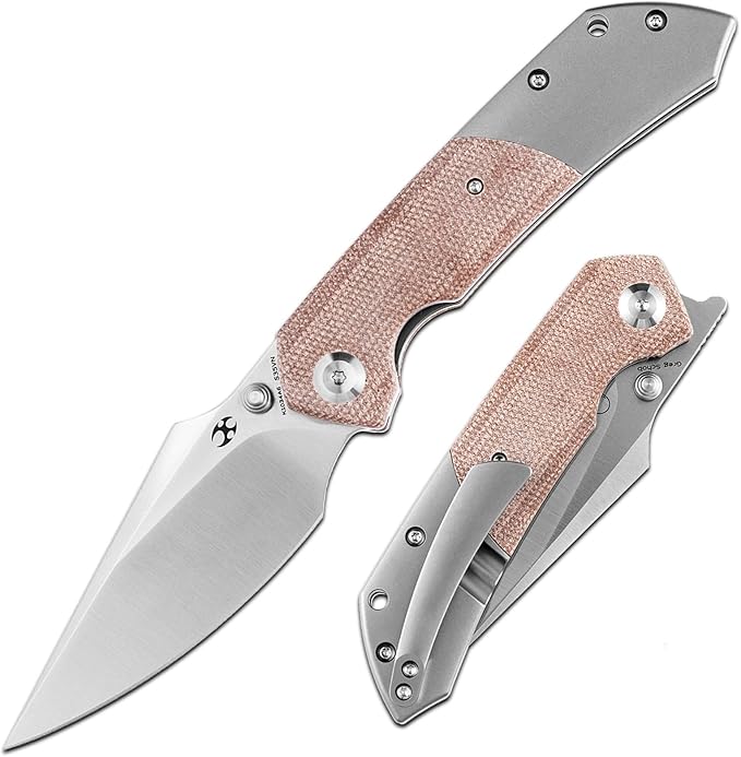 KANSEPT Fenrir Pocket Folding Knives for Men EDC Camping Folding Knife 3.48'' Satin CPM-S35VN Blade Pocket Folding Knife with Brown Micarta + Titanium Handle Everyday Carry K1034A6