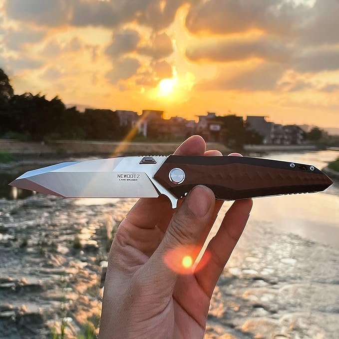 folding pocket knife for men4in d2 tool steel blade,liner lock layers g10 handle,outdoor survival edc tool camping hunting knives with clip (brown)