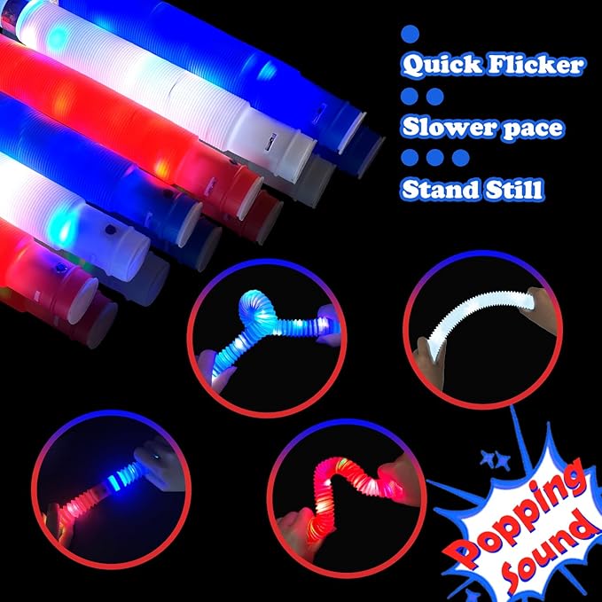 Bluk Patriotic Red White Blue Glow Sticks & Pop Tubes 48 PCS,Light Up Bracelets Necklaces Accessories for Kids,Party Favors Supplies Decorations for 4th of July,Independence Day,Parade,Birthday