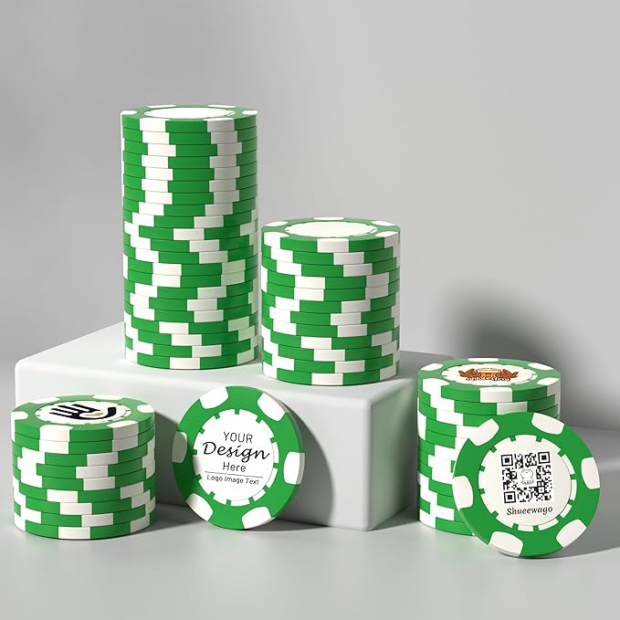 50-500 Custom Clay Poker Chips for 7 Colors,Imprinted in Full Color with Your Logo,Image or Text,40mm Heavy 11.5 Grams,Customized Drink Tokens for Bar,Party,Business Card,Golf Club or Events