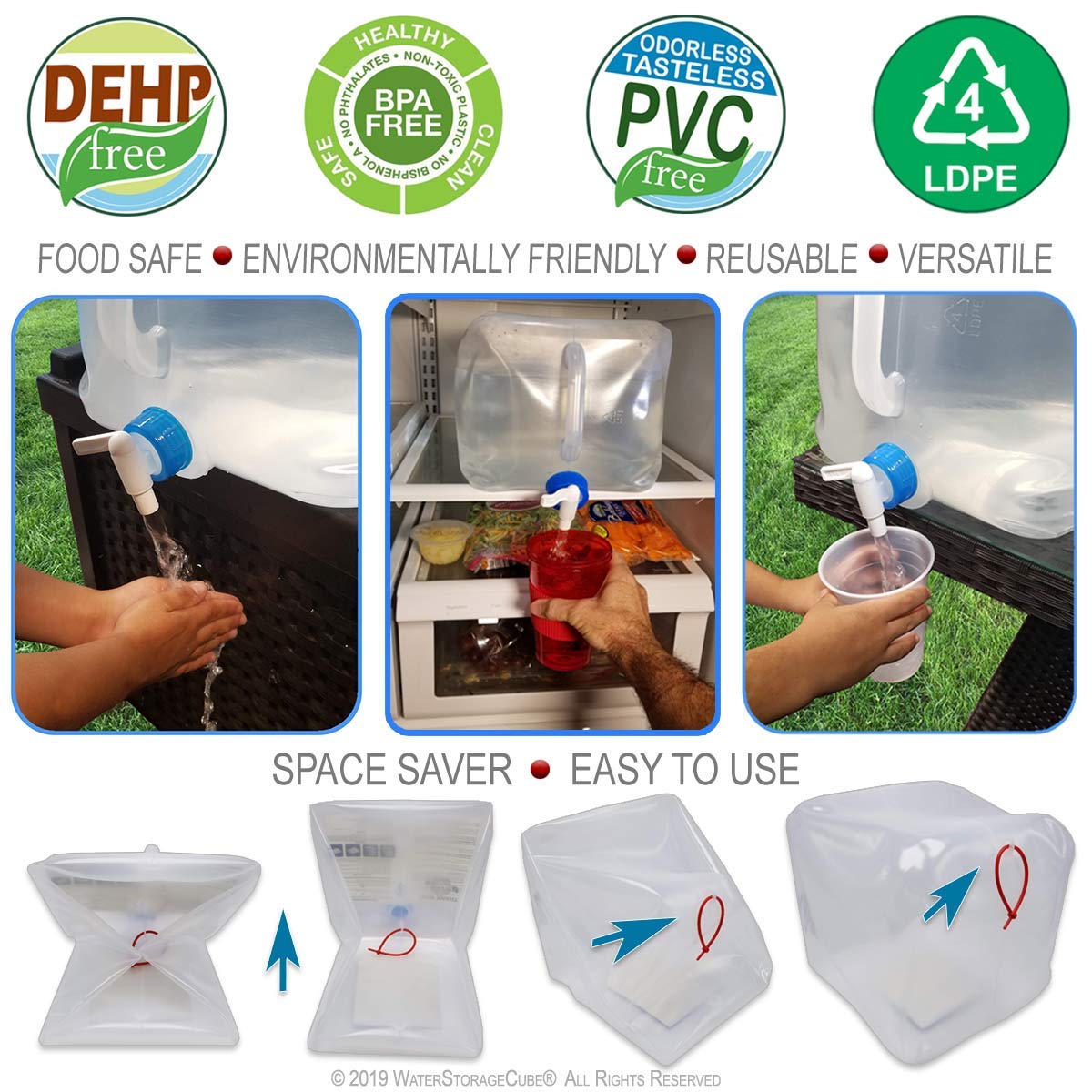 WaterStorageCube Collapsible Camping Water Container with Spigot, BPA Free