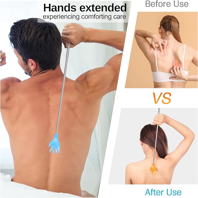 Tioncy 24 Pcs Extendable Back Scratcher Bulk Hand Shaped Retractable Scratcher Telescoping Massage Tool for Men Women Gifts Reducing Back Itching, Yellow and Blue