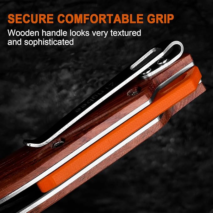 Damascus Pocket Knife for Men Women 3.03" Damascus Blade Folding Knife for EDC Outdoor Fishing Camping Hiking Wooden Handle Pocket Knives with Leather Sheath