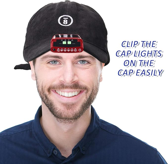 Mudder LED Clip on Cap Lights USB Rechargeable Cap Flashlight Clip Waterproof Ultra Bright Hat Flashlight Headlamp for Fishing Camping Hand Work