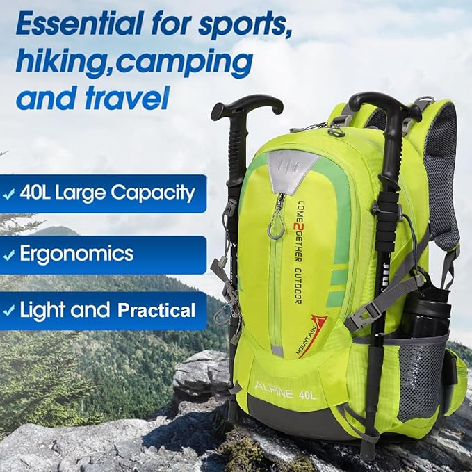 Hiking Backpack Camping 40L Outdoor Daypack Lightweight Travel Backpack with Rain Cover for Women Men (Green)