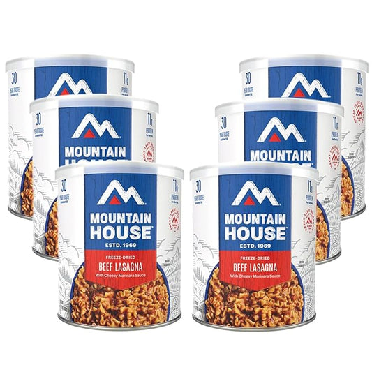 Mountain House Freeze-Dried Beef Lasagna with Cheesy Marinara Sauce #10 Can ??9 Servings per Can ??Fully Cooked, Ready-to-Eat Emergency & Survival Food ??30-Year Taste Guarantee??Camping, Hunting, Backpacking Meal ??Pack of 6 ??Made in USA