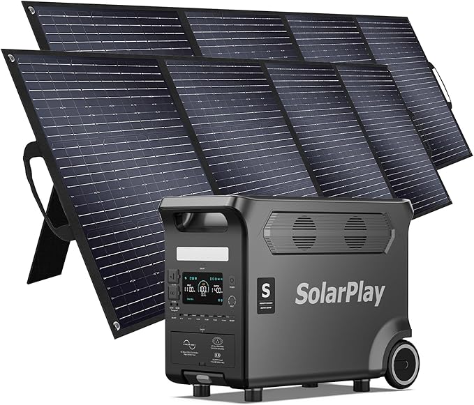 SolarPlay Portable Power Station with 2 * 400W Solar Panel,3600W LiFePO4 Battery,3840Wh Electric Solar Generator for Home Backup,Outdoor Camping,Camping, RV,Emergencies