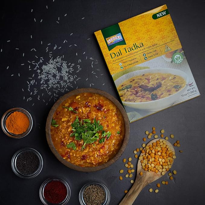 Ashoka Meals 1932, Plant-Based Lentils Curry, All-Natural Ready to Eat Meals, Authentic Dal Tadka, Portable Indian Food, Great for Lunch, Kosher Certified, Gluten-Free, No Preservatives, Pack of 10