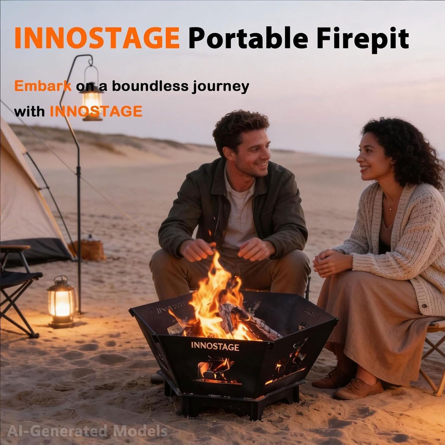 23Inch Collapsible Fire Pit for Camping with Tote Bag