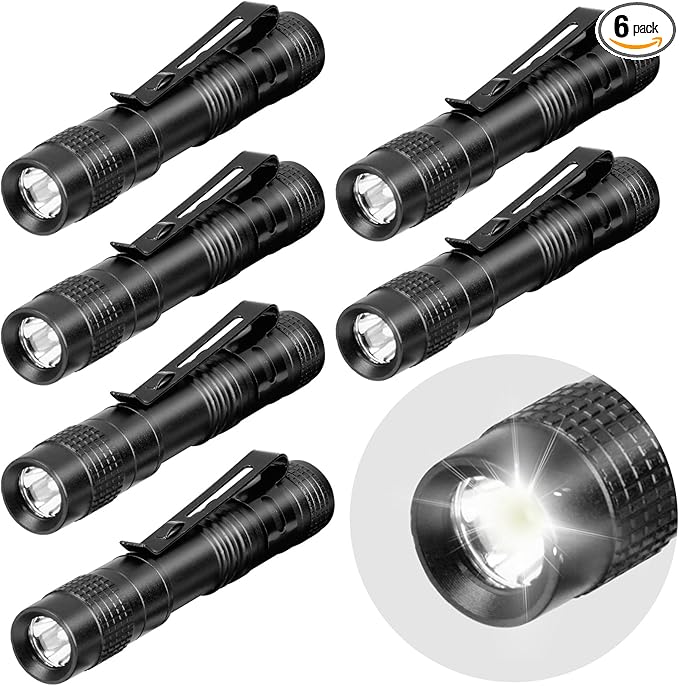 6 Pack Mini Pocket Flashlight, 3.5" Small LED Pen Light with Clip, 500 Lumen Torch White Light Powered by AAA Battery, Portable Versatile for Inspection Medical Repair Camping Outdoor Emergency