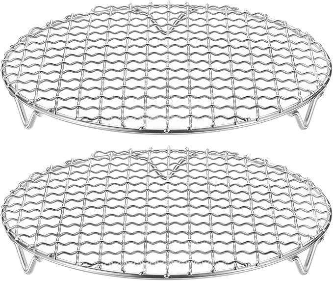 HARFINGTON 2pcs Round Cooking Rack 8.3-inch 201 Stainless Steel Cross Wire Barbecue Grill Net with 20mm Legs for Cooking Baking Steaming BBQ