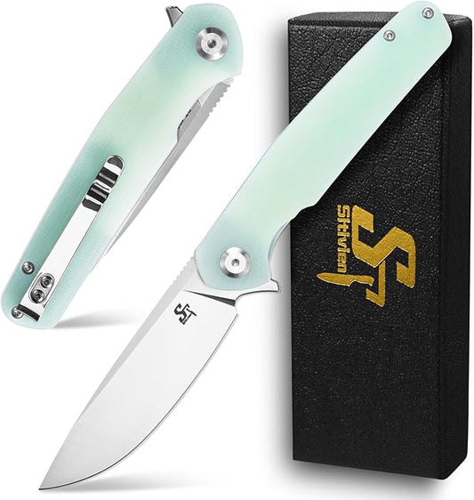 Sitivien ST102 Folding Knife, D2 Steel Blade+G10 Handle Pocket Knife, EDC Tool Knife for Outdoor, Camping, Hunting, Survival (Turquoise) …