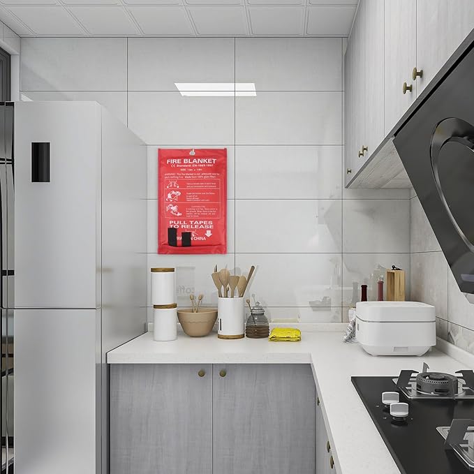 Emergency Fire Blanket - 2 Pack, Fire Suppression Blanket for Home and Kitchen, 40??x 40?? Fiberglass Fire Blanket (2)