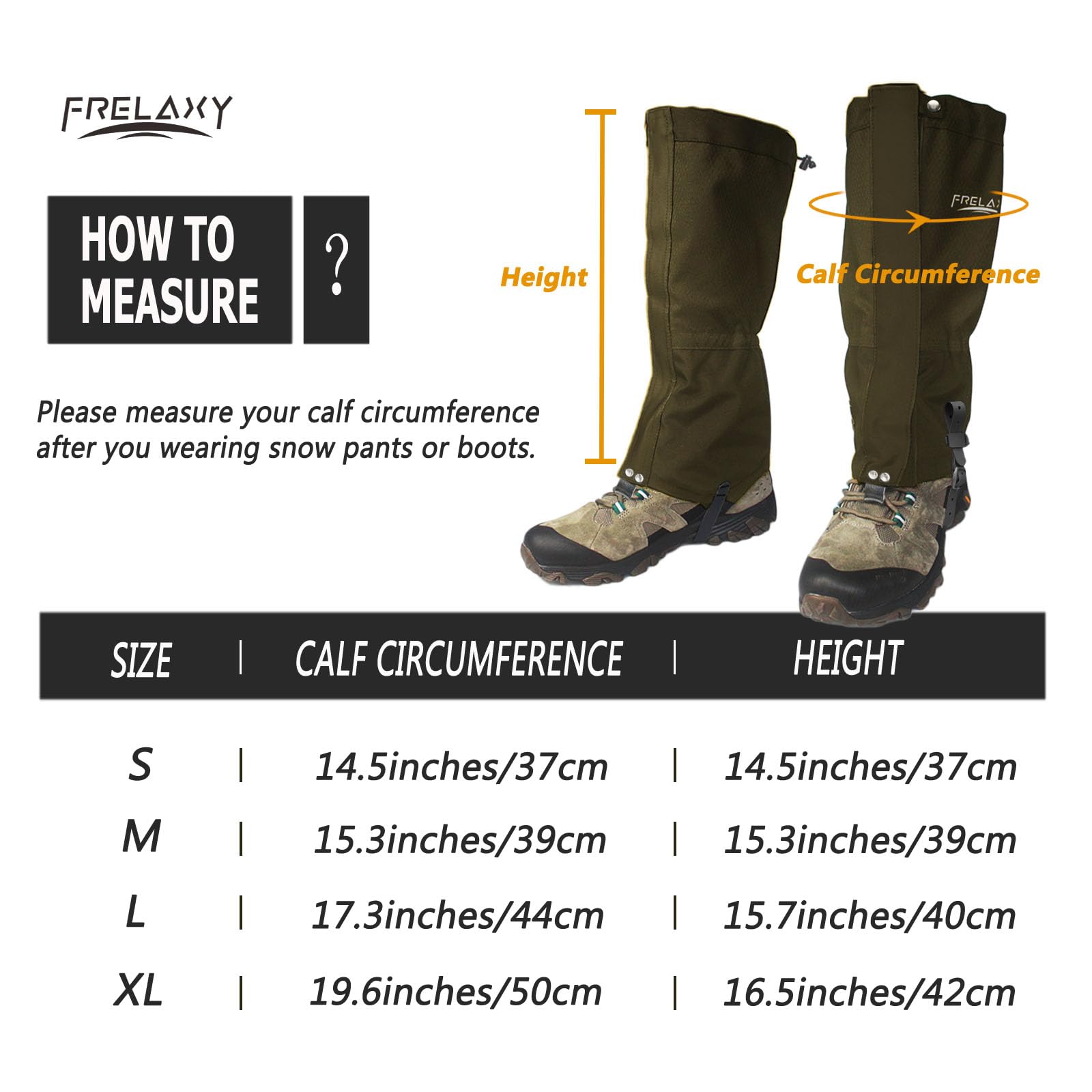 Frelaxy Leg Gaiters 100% Waterproof Hiking Gaiters, Hunting Gaiters with Upgraded Rubber Foot