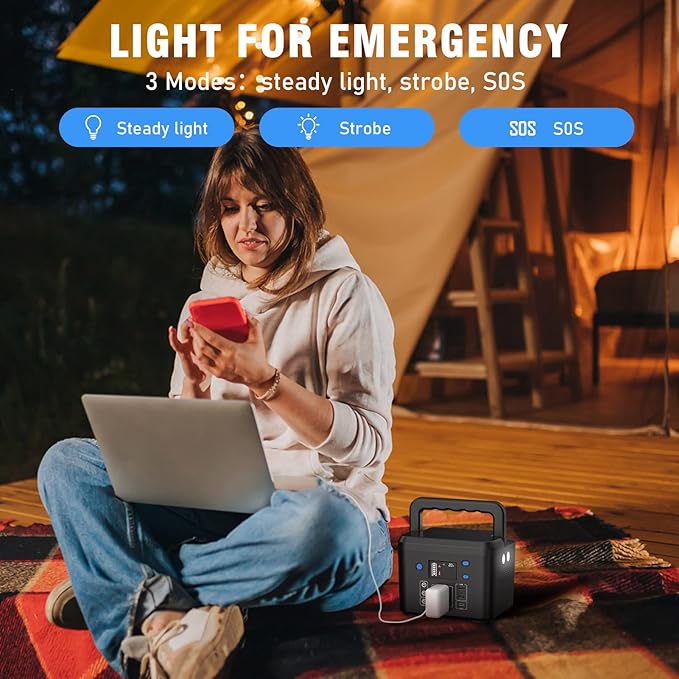 powkey 200W Solar Generator with Panel, 120Wh/200W Portable Power Station with 60W Foldable Solar Panel for Outdoor Camping