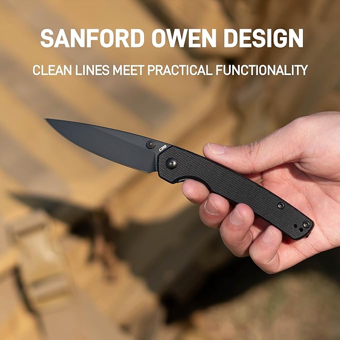 CJRB Kain Folding Pocket Knife, 2.95'' AR-RPM9 Steel Blade G10 Handle Small EDC Knife with Pocket Clip for Men Women, Sharp Knives for Camping Hiking Survival, Designed by Sanford Owen(J1956 Black)