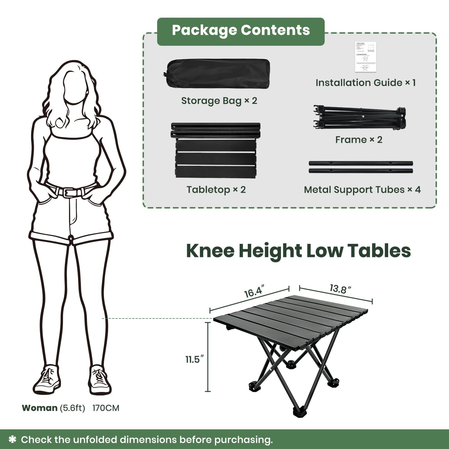 hediya 2 Pack Camping Table Foldable, Portable Folding Beach Table, Black-S