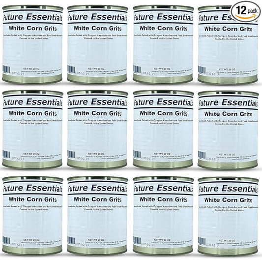 Future Essentials Freeze-Dried White Corn Grits 12 Cans (#10 Can, 5 lbs Each) 30 Year Shelf Life Long Term Emergency Food Supply Easy Prep for Camping, Hiking & Survival Storage Made in USA