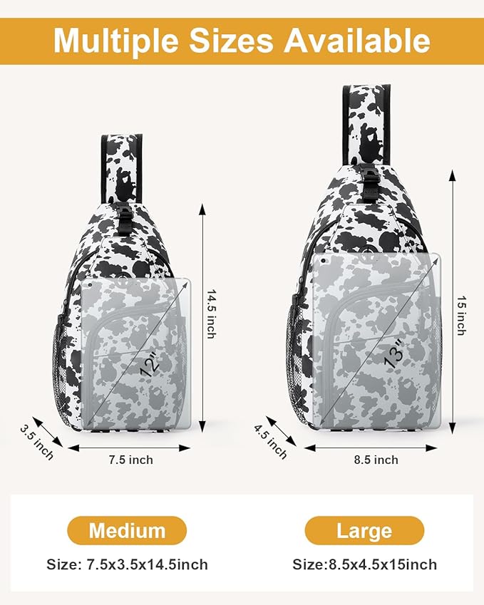 Crossbody Bags for Women Man Waterproof Sling Bag Backpack Trendy Casual Cross Body Bag with Convertible Shoulder Strap Chest Bag for Camping Hiking Travel Essentials (Cow print, Large)