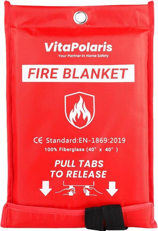 Heavy-Duty Emergency Fire Blanket, 1 Pack ??Fireproof Fiberglass Blanket for Kitchen, Home, Grill, Fireplace, Camping, Heat Shield, Grease Fires, Emergency Fire Suppression