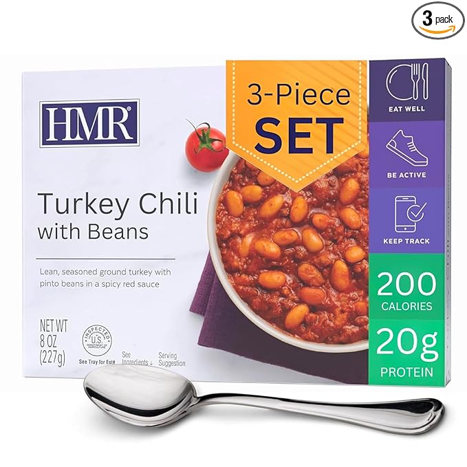 HMR Turkey Chili with Beans Entrée | Pre-packaged Lunch or Dinner to Support Weight Loss | Ready to Eat | 20g of Protein | Low Calorie Food | 8oz Serving per Meal | Pack of 3