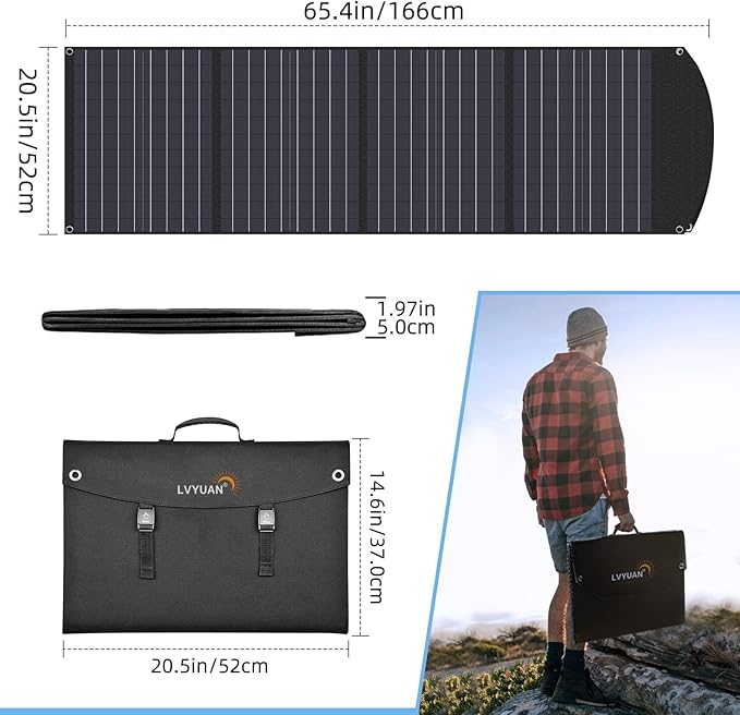 LVYUAN 120 Watt Portable Solar Panel with Adjustable Kickstands, Foldable, Waterproof IP65 for RV, Outdoor, Camping, Tablets, Blackout