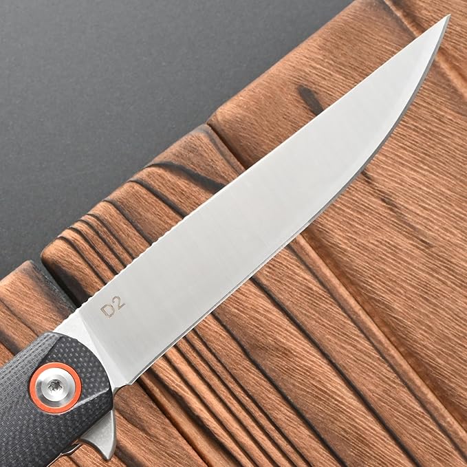 FF6 Folding Knife,D2 Steel Blade G10 Handle EDC Tool Knife for Camping,Hiking,Hunting,Fishing(Black)