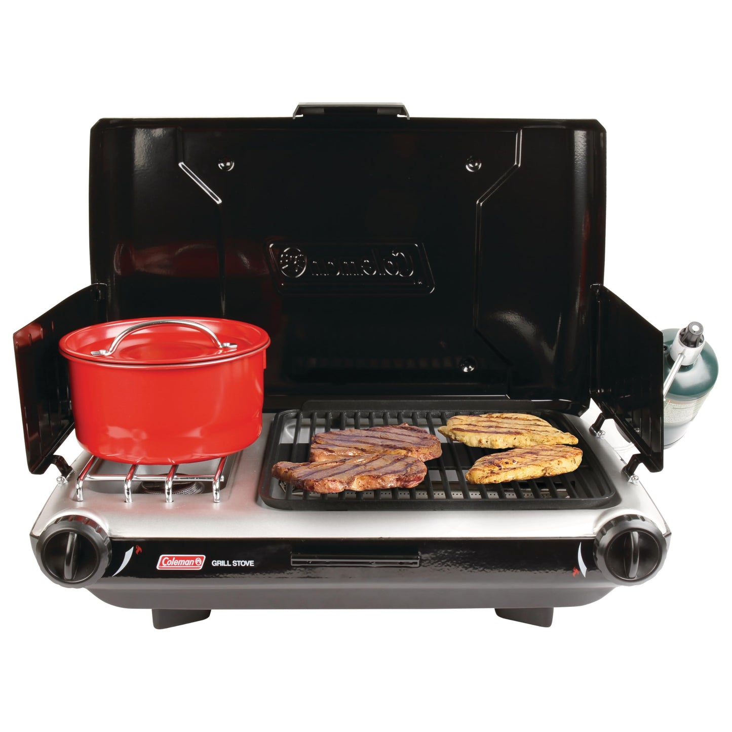 Coleman Tabletop 2-in-1 Camping Grill/Stove, 2-Burner Propane Grill & Stove with Adjustable Burners
