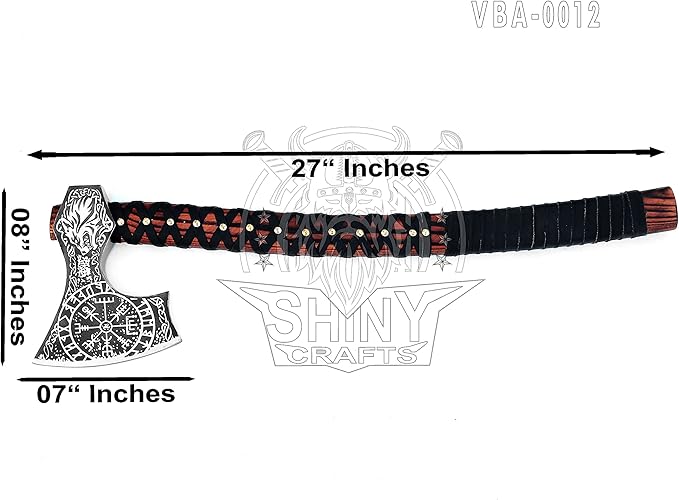 SHINY CRAFTS- Axes Berserker Axe Hatchet Tomahawk Battle Axe-27 Long Axe Fenrir Axe Mythology Axe Hand Forged Axe, Handmade Axe, Axe Gift Decorative Axe with Genuine Leather Sheath (VBA-0012)