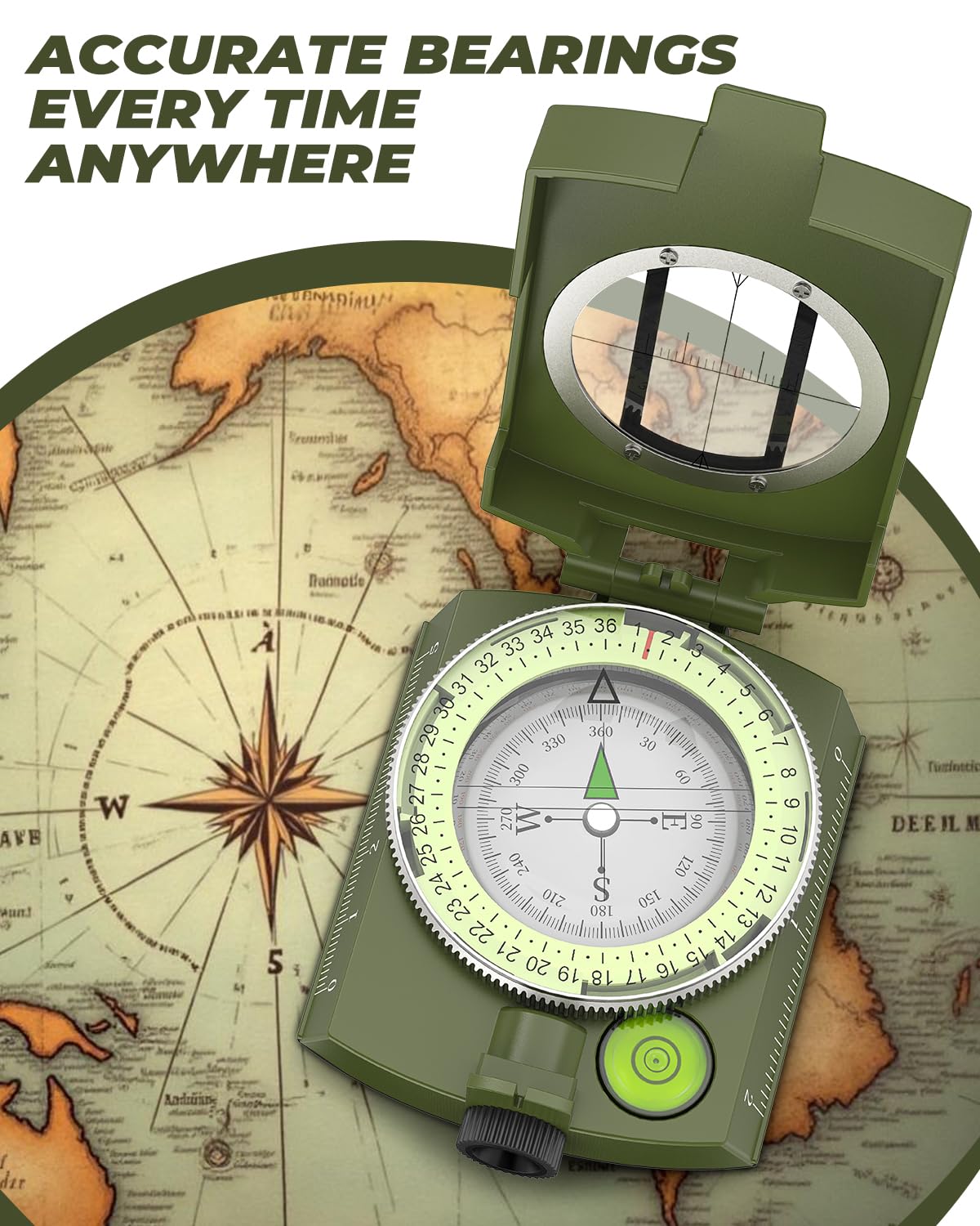 Sportneer Military Lensatic Sighting Compass with Carrying Bag, Waterproof and Shakeproof, Army