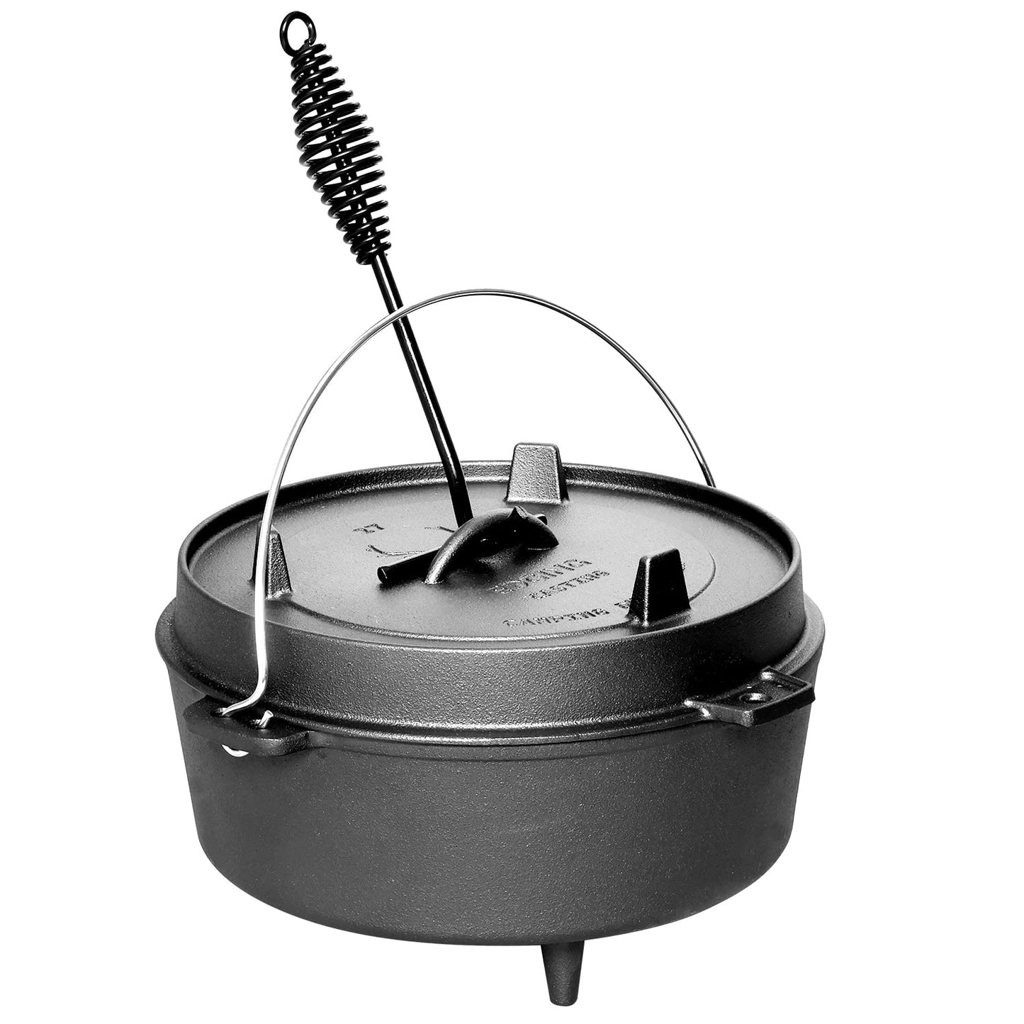 EDGING CASTING Pre-Seasoned Cast Iron Dutch Oven With Skillet Lid, Outdoor Camping Deep Pot for