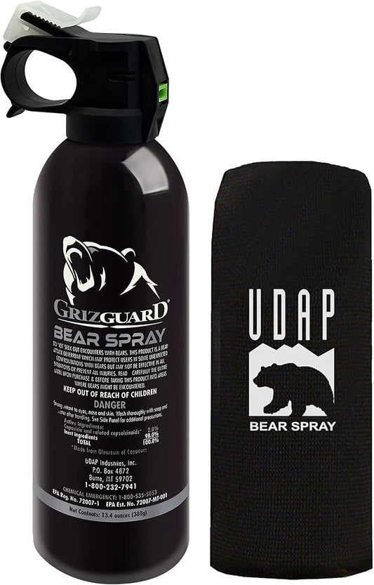 UDAP Griz Guard Bear Pepper Spray Self Defense Deterrent with Holster for Camping, Hiking, Fishing