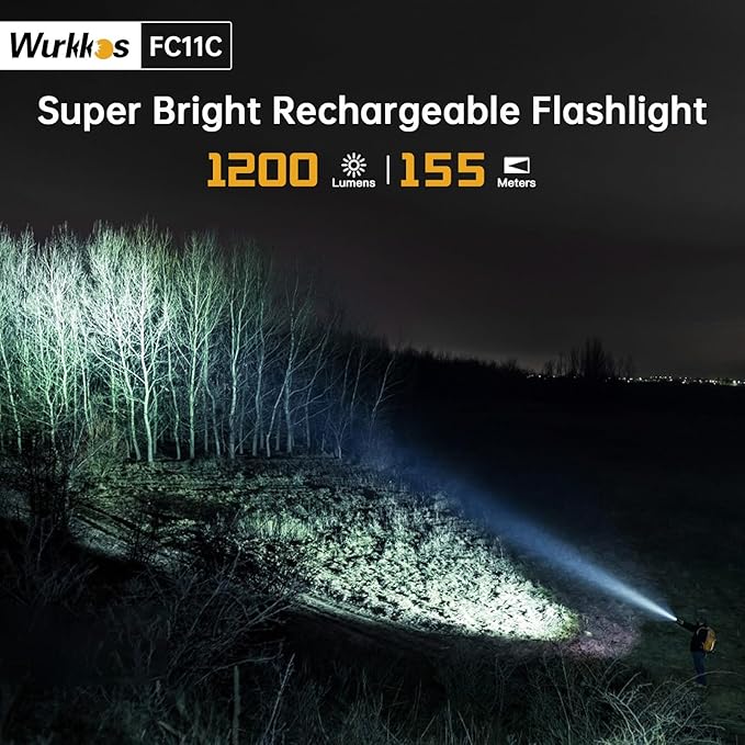 Wurkkos FC11C LED Flashlights Rechargeable -Small Powerful EDC Flashlight 90CRI 1200 High Lumen, IP68 Waterproof,Magnetic Tailcap,155M Beam Distance for Garden Dog Walking Emergency(Green 5000K)