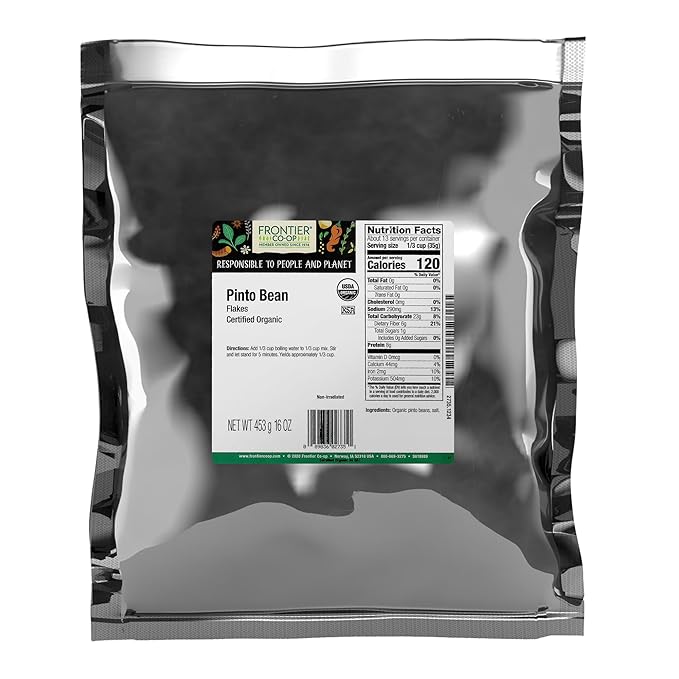 Frontier Co-op Organic Pinto Bean Flakes, 1lb Bulk Bag, Hearty and Flavorful | Made from Organic Pinto Beans | Versatile for Various Cuisines, Kosher