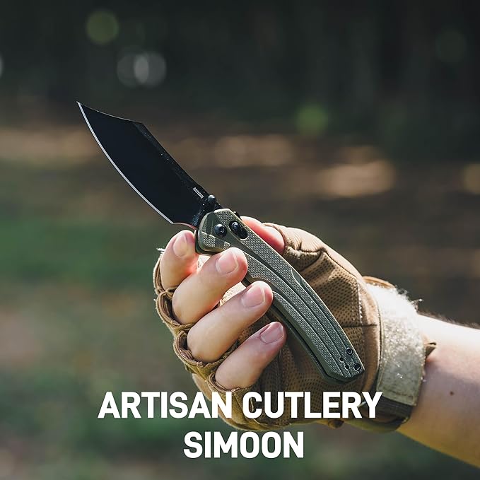 ARTISANCUTLERY Simoon Folding Knife, 3.47" AR-RPM9 Steel Blade G10 Handle Pocket Knife with Recoil Lock V2, EDC Knives for Men Women Camping Hiking(ATZ-1882 Black)