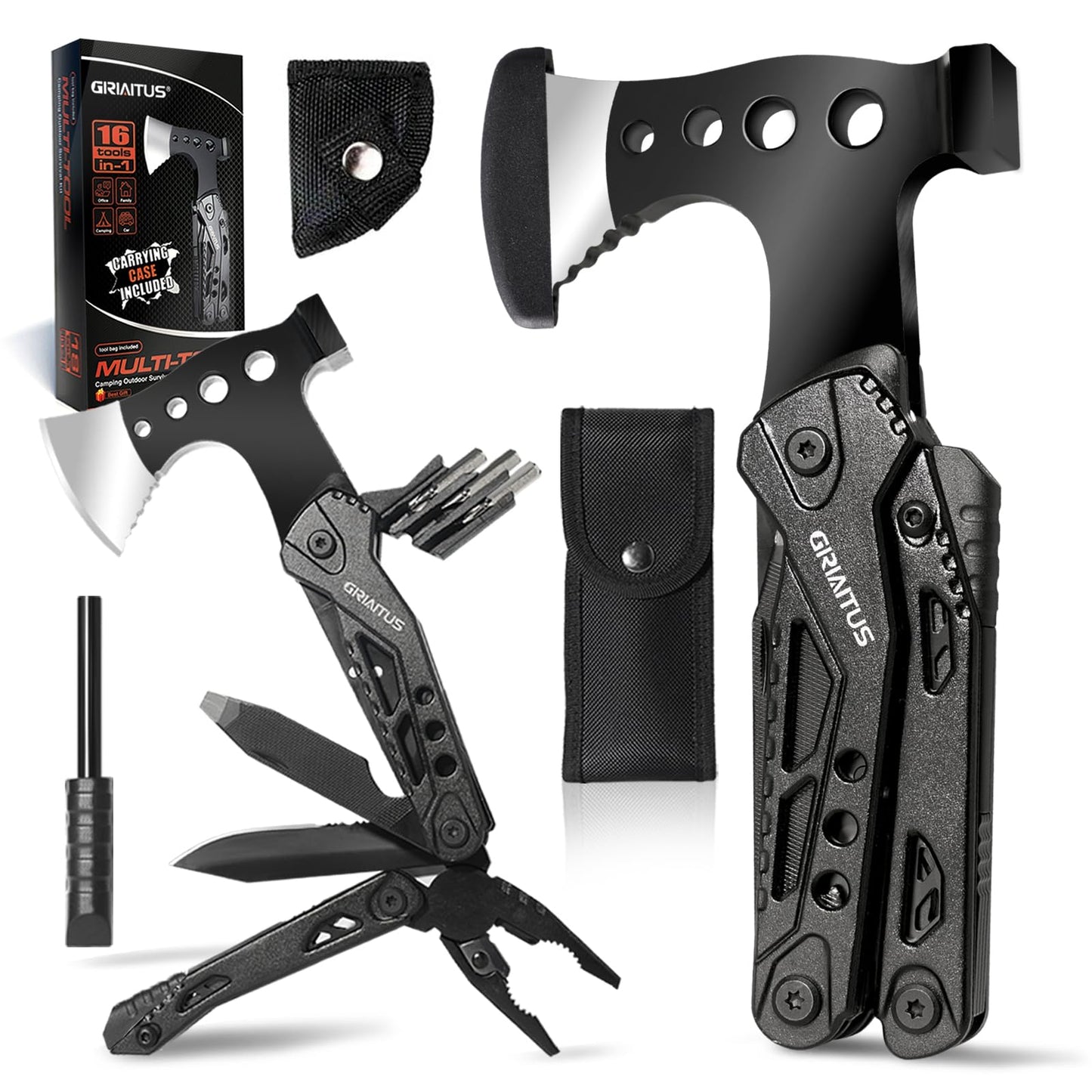 16 in 1 Multitool Camping Survival Gear with Axe Saw Pliers Whistle Hammer