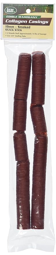 LEM Products Mahogany Fibrous Casings, 1 ½ Inches x 12 Inches, Non-Edible Sausage Casings & Products Mahogany Smoked Collagen Casings, 19mm, Edible Sausage Casings