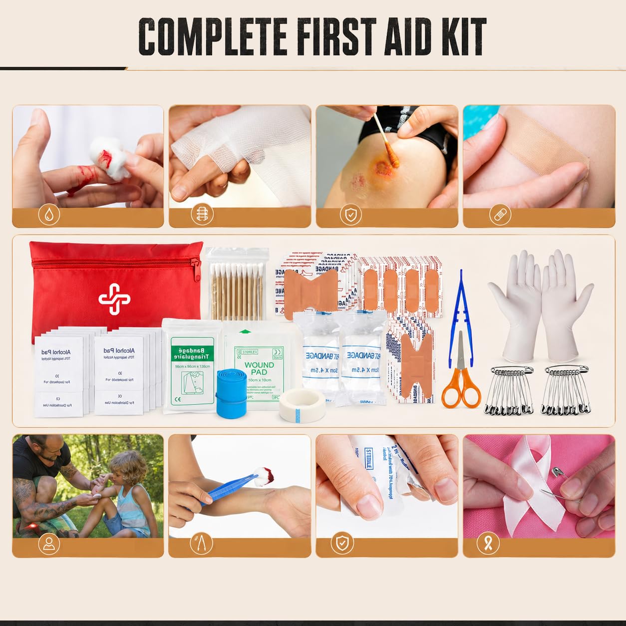 Survival Kit, 250Pcs Survival Gear First Aid Kit with Molle System Compatible Bag and Emergency