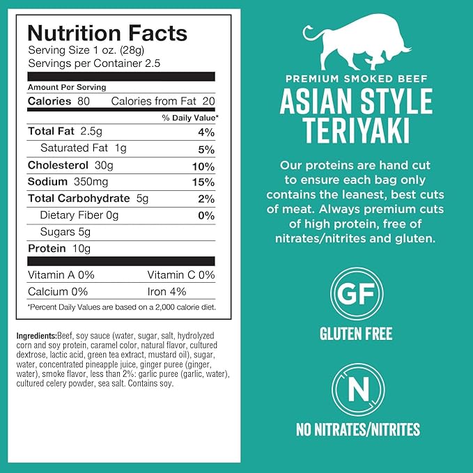 Chef's Cut Real Beef Jerky, Asian Teriyaki, 2.5 Ounce (8 Pack)