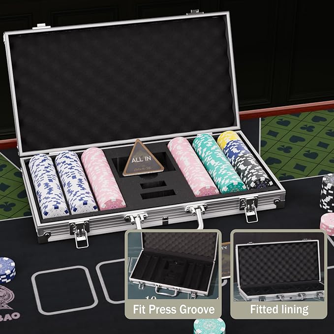 LUOBAO11.5 Gram Poker Chips Set 300 Piece Casino Chips with Denominations, Professional Blackjack & Texas Holdem Chips Set with Case, Clay Numbered Poker Chips for Home Game Nigh