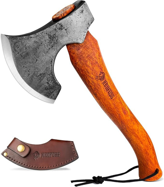 NEDFOSS Mammoth Camping Hatchet Axe, 15" Camping Axe with 1065 High Carbon Steel & Wooden Handle, Multi-Purpose Hatchet Axe for Camping, Bushcraft and Survival, Gift for Men