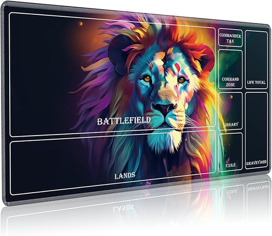 Playmat for MTG with Magic Zones, 24 x 14 inches Game Play Mat for MTG TCG, Trading Card Game Play Mat Desk Mats with Stitched Edges Non-Slip Base, Art Lion