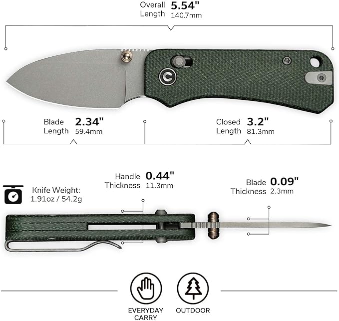 CIVIVI Small Pocket Knife for EDC, Baby Banter 2 Crossbar Lock folding Knife with 2.34" Nitro-V Blade Micarta Handle, Titanium Thumb Stud Opener C23074-3