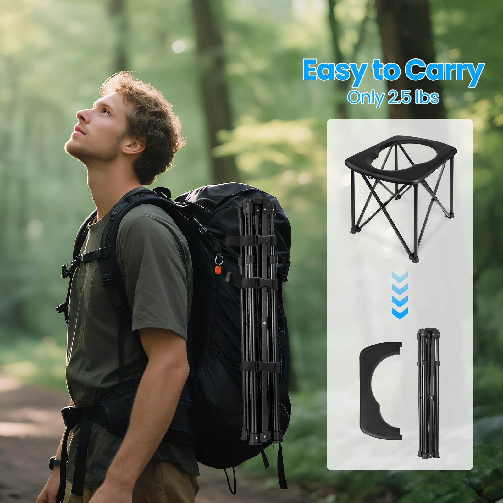 15.6'' Portable Toilet for Camping, Ultralight Foldable Camping Toilet 2-Second Setup, 350LBS