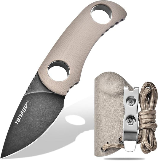 TONIFE Fixed Blade Knife 4.8cm, Mini Neck Knife with Kydex Sheath and Cord, EDC Portable Fixed Knife for Outdoor Survival