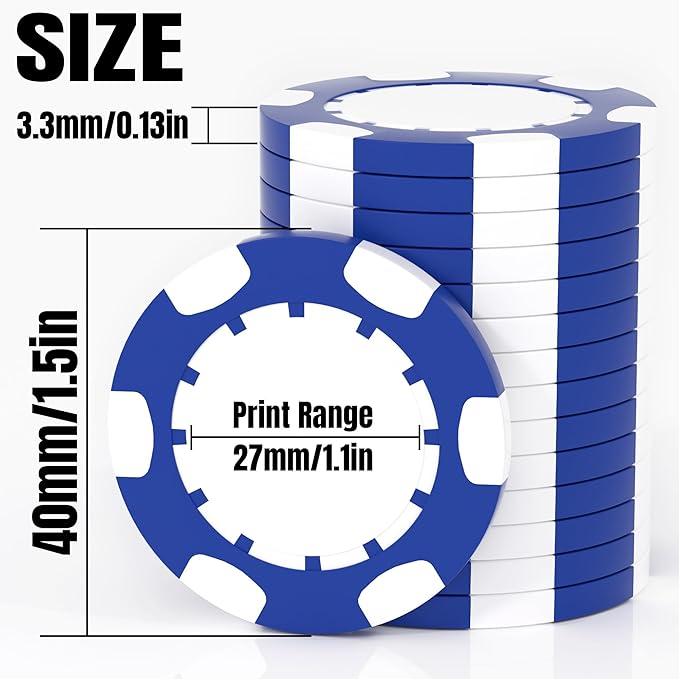 25 Custom Clay Poker Chips, 40mm Heavy 11.5g Casino Sized Personalized Poker Chips with Your Logo, Image or Text, Custom Drink Tokens for Bar, Party, Tournaments, Golf Club or Events