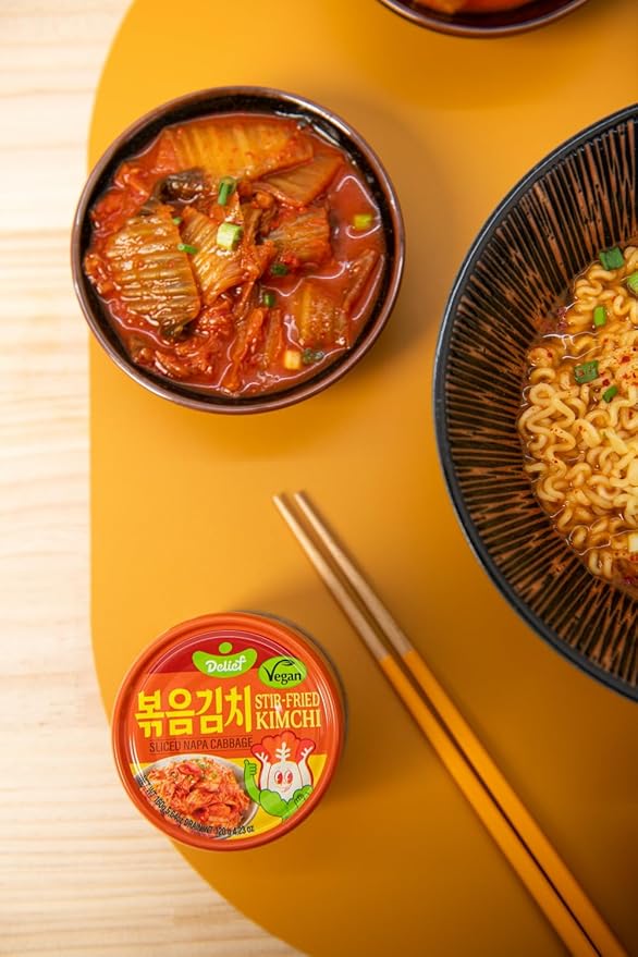 DELIEF Stir-Fried Cabbage Kimchi - Authentic Korean Cabbage, Vegan, Gluten-Free, Shelf-Stable Canned, No Preservatives, 5.64 oz/160 g (4 Packs)