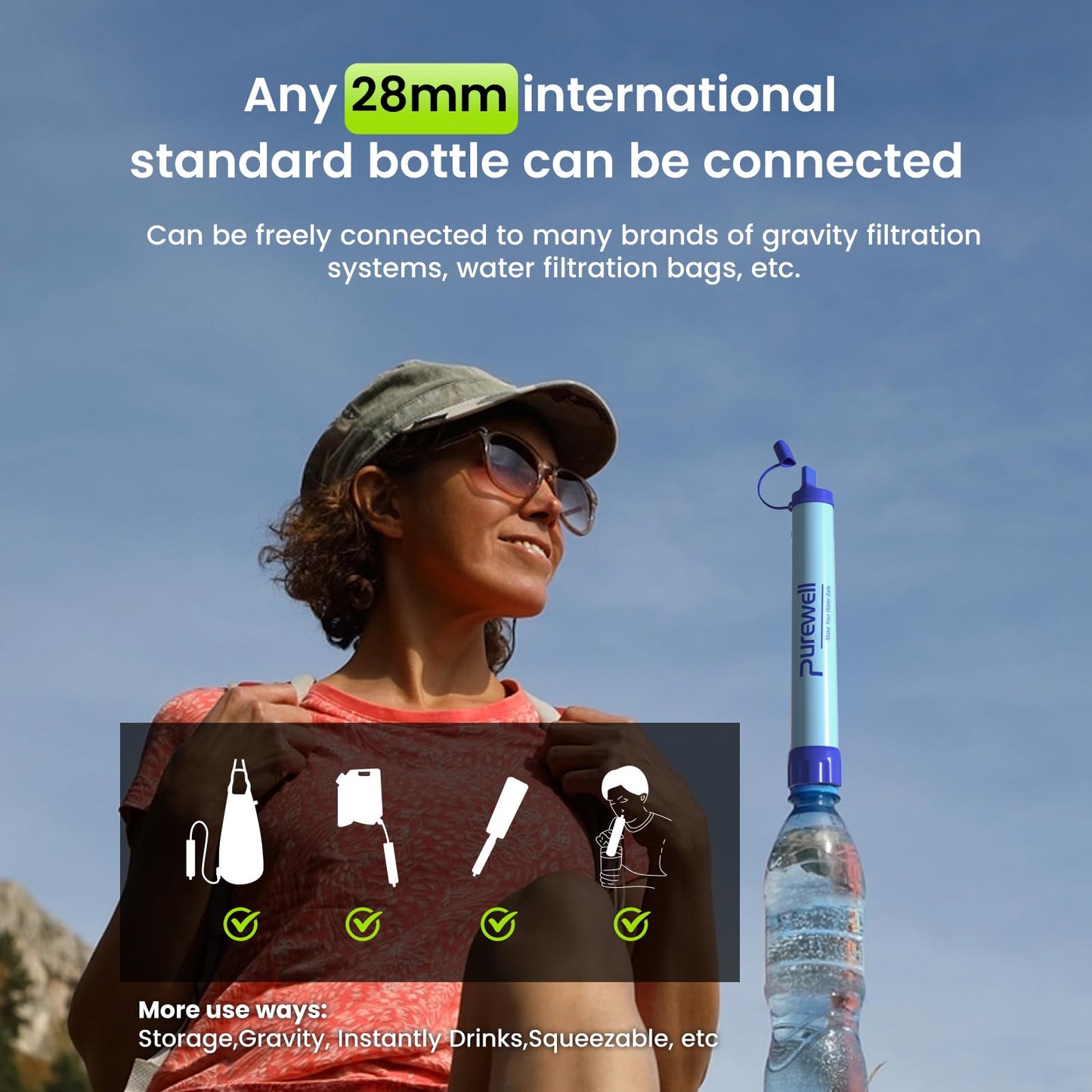 Purewell Outdoor Water Filter Personal Water Filtration Straw Emergency Survival Gear Water