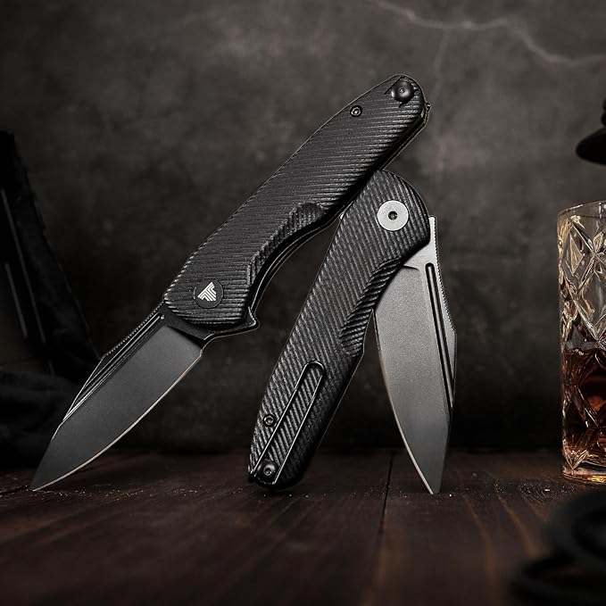 Knives，EDC Pocke Knife with Clip，Folding Flipper Knife for Menï¼?.26" 14C28N Steel Blade（PVD Blackwash），G10 Scales，Outdoor Camping Tool - Antliae-03BG