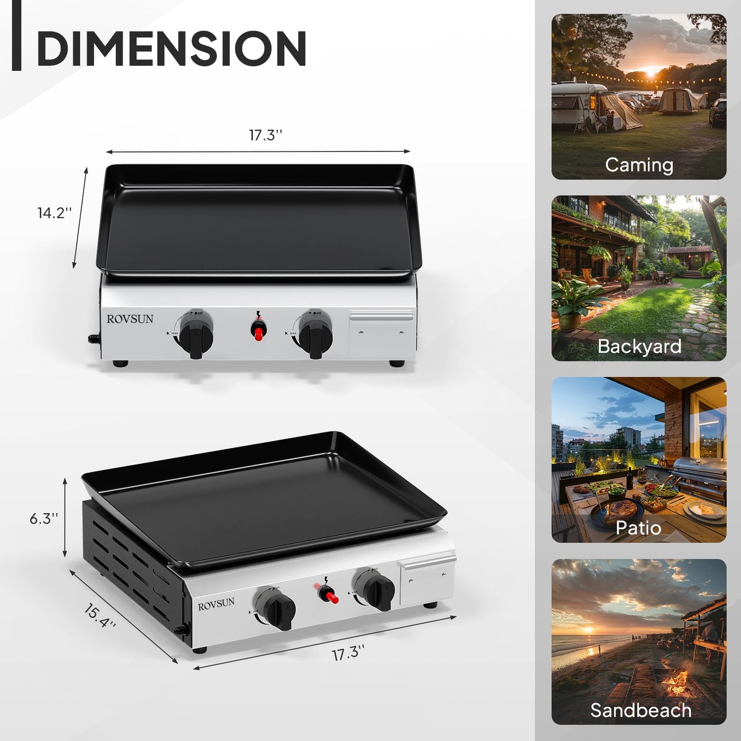 ROVSUN 2 Burner Portable Propane Griddle with Nonstick Enameled Tray, 20,000 BTU Tabletop Flat Top